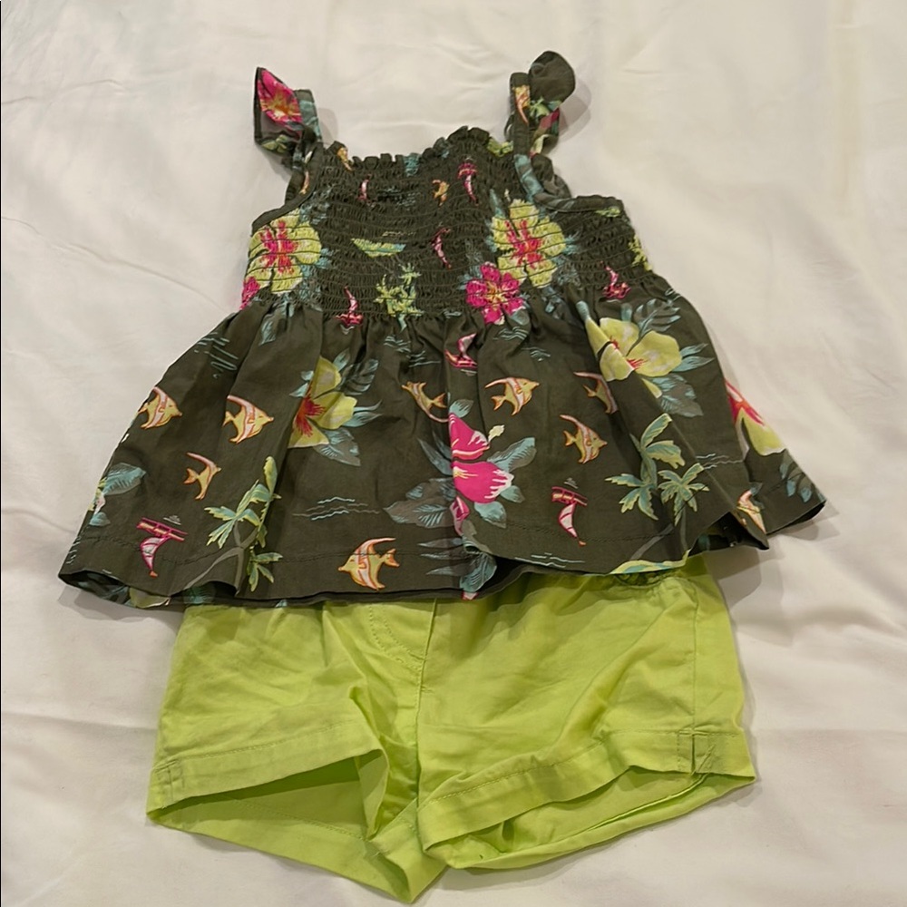 Carter's Floral Top and Lime Green Shorts Set